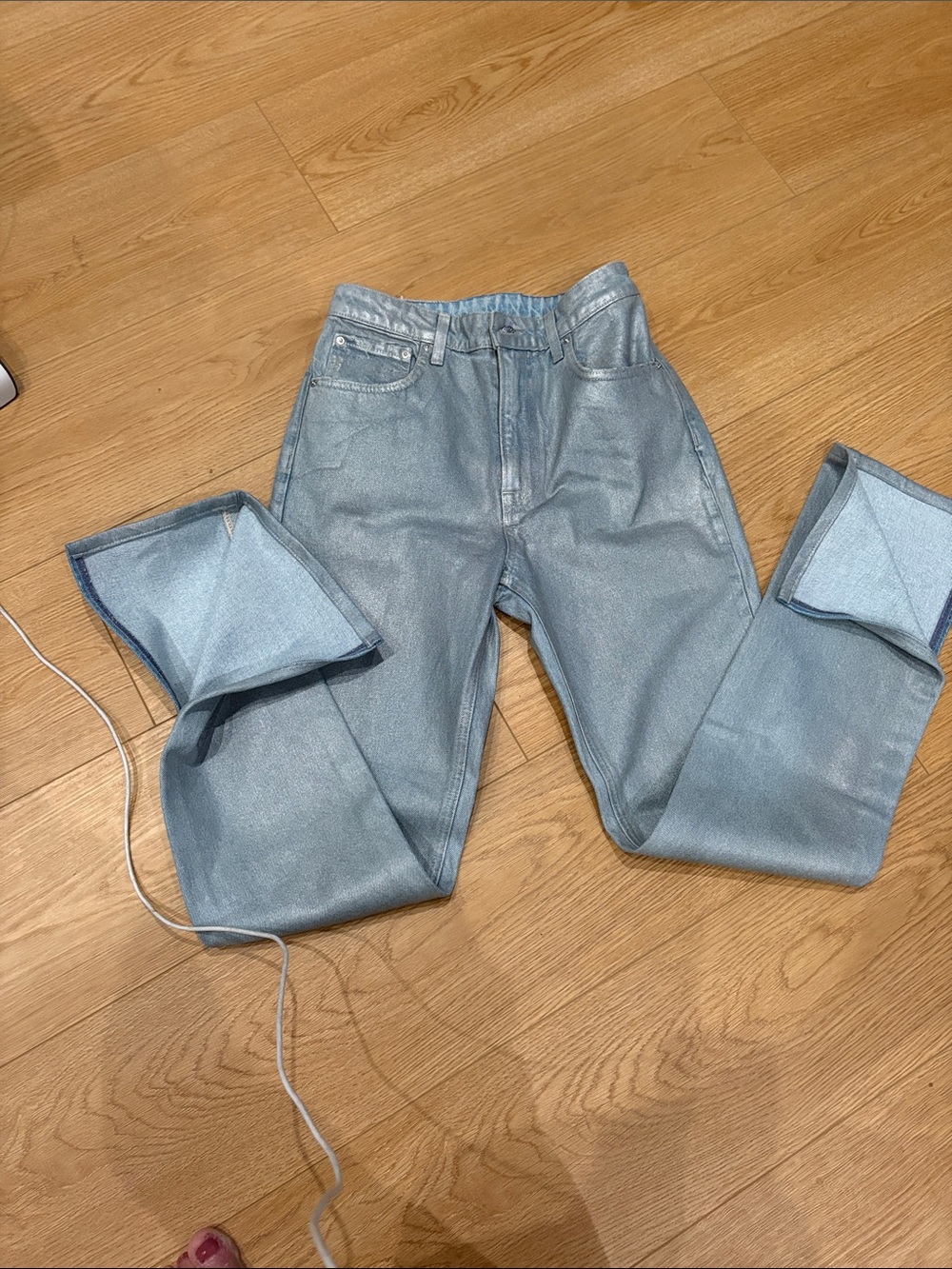 Straight Jeans in Light Metallic silver